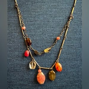 Sterling layered necklace with semi-precious dangles, Peyote Bird